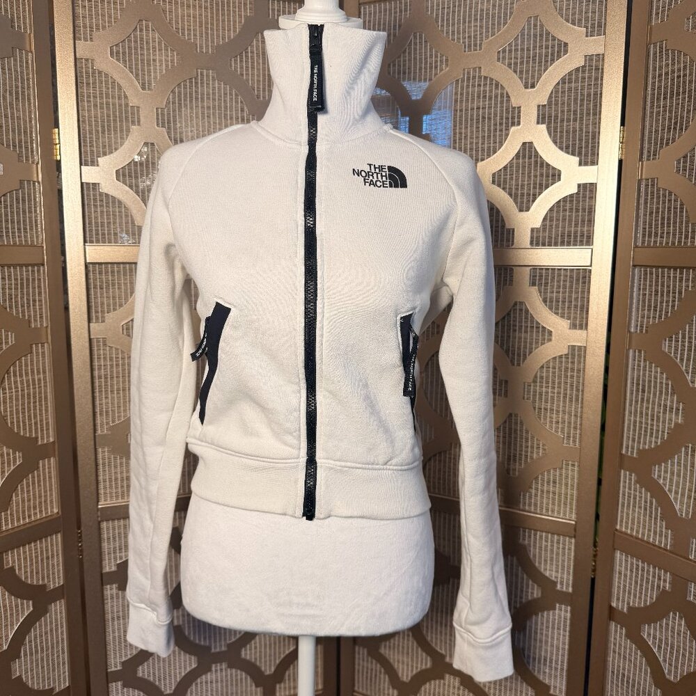 The North Face Womens White Full Zip Fleece Jacket XS Lightweight Logo Jacket